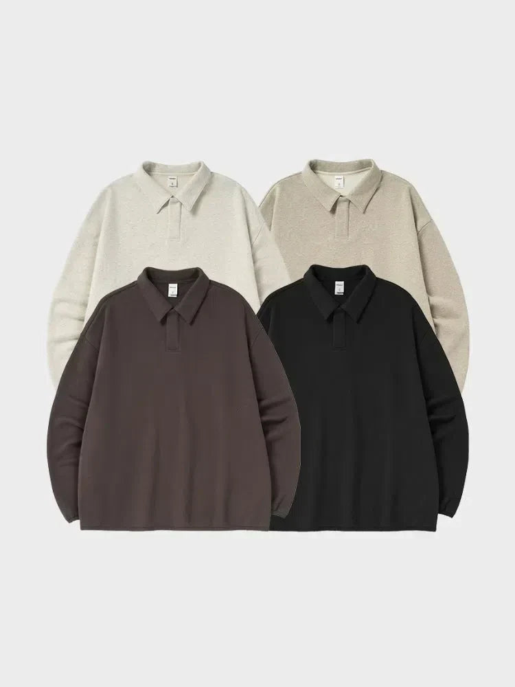 BEIGE LONG-SLEEVED POLO SHIRT - COUPE AMPLE FOR VOTRE GARDE-ROBE