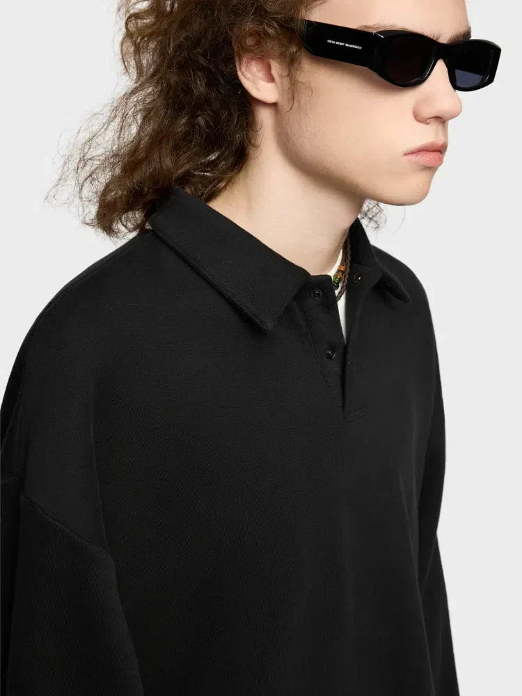 BEIGE LONG-SLEEVED POLO SHIRT - COUPE AMPLE FOR VOTRE GARDE-ROBE