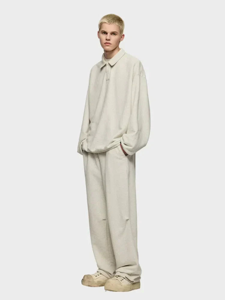 BEIGE LONG-SLEEVED POLO SHIRT - COUPE AMPLE FOR VOTRE GARDE-ROBE