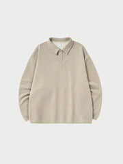 BEIGE LONG-SLEEVED POLO SHIRT - COUPE AMPLE FOR VOTRE GARDE-ROBE