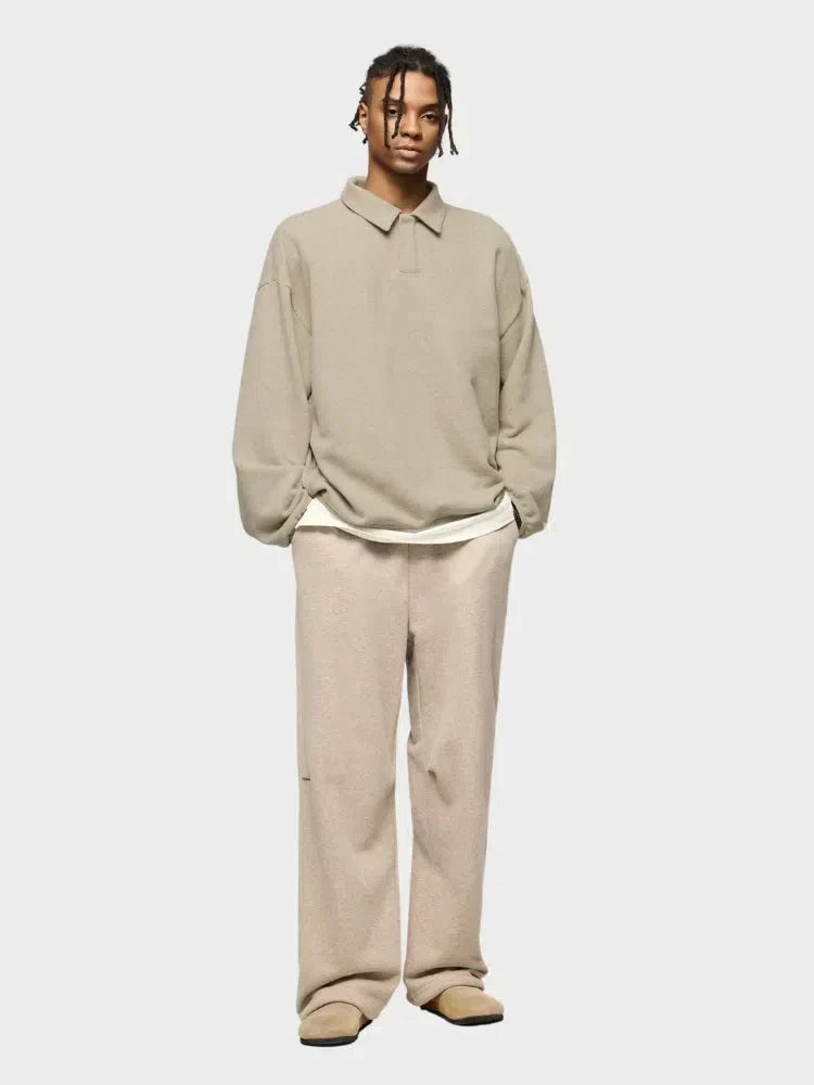 BEIGE LONG-SLEEVED POLO SHIRT - COUPE AMPLE FOR VOTRE GARDE-ROBE