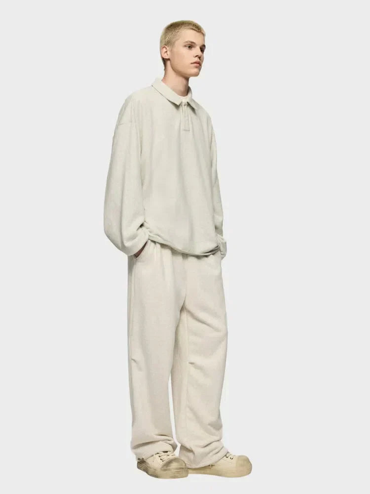 BEIGE LONG-SLEEVED POLO SHIRT - COUPE AMPLE FOR VOTRE GARDE-ROBE