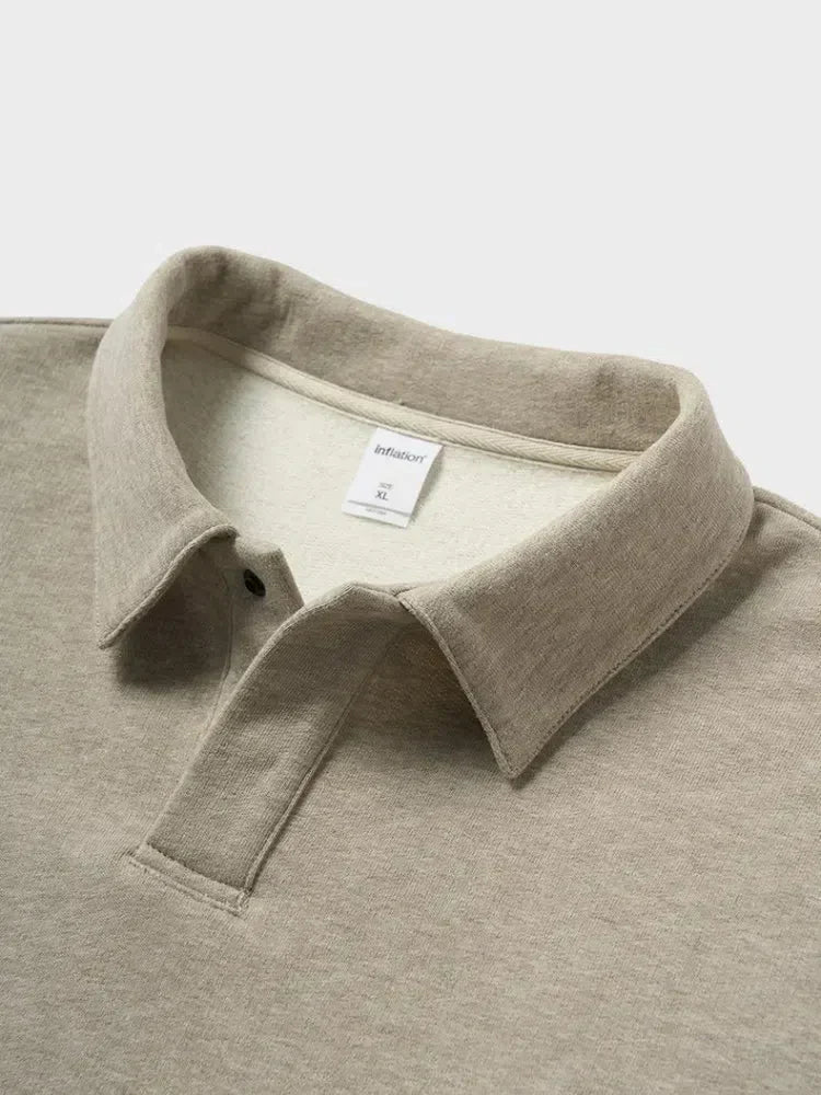 BEIGE LONG-SLEEVED POLO SHIRT - COUPE AMPLE FOR VOTRE GARDE-ROBE