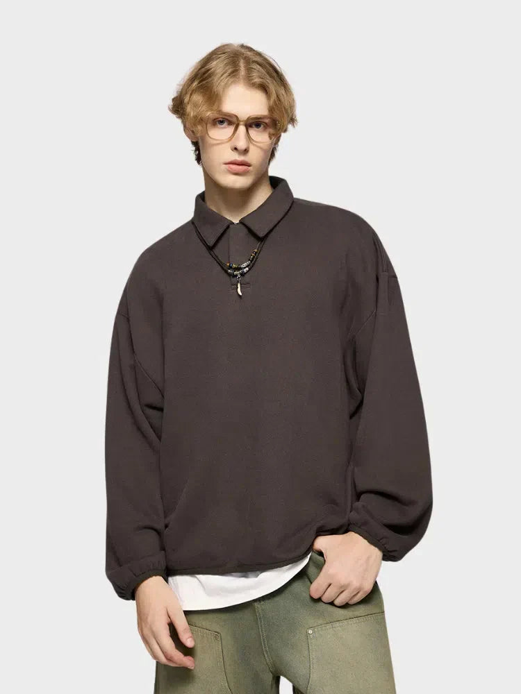 BEIGE LONG-SLEEVED POLO SHIRT - COUPE AMPLE FOR VOTRE GARDE-ROBE