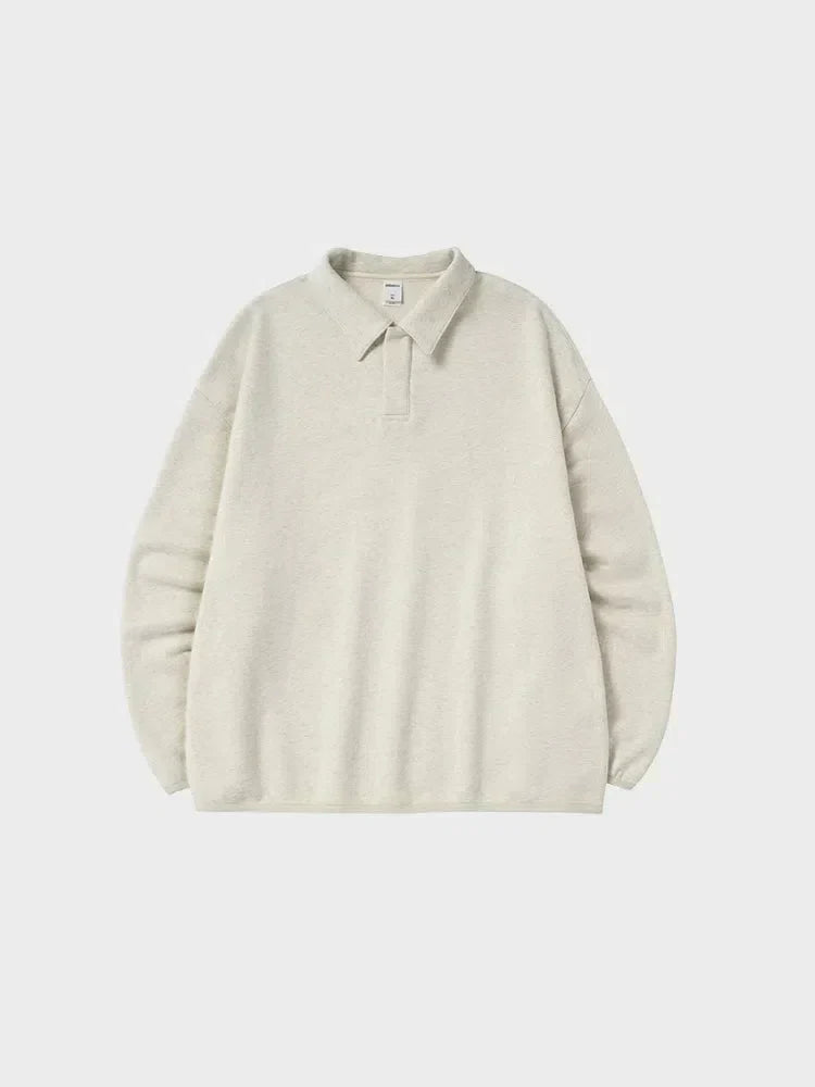 BEIGE LONG-SLEEVED POLO SHIRT - COUPE AMPLE FOR VOTRE GARDE-ROBE