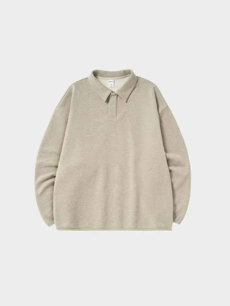 BEIGE LONG-SLEEVED POLO SHIRT - COUPE AMPLE FOR VOTRE GARDE-ROBE