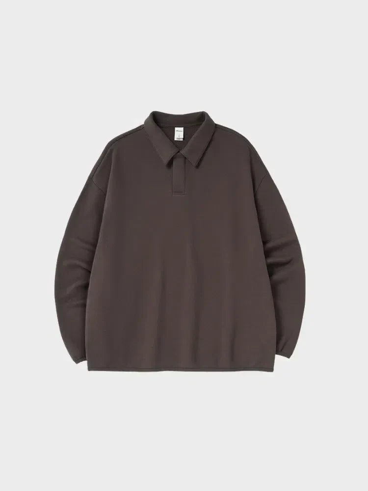 BEIGE LONG-SLEEVED POLO SHIRT - COUPE AMPLE FOR VOTRE GARDE-ROBE