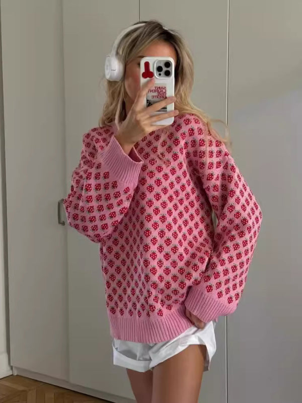 Sweet Girl Strawberry Knit Pullover - Rose / S