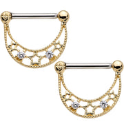 3/8 Clear Gem Gold Tone Superstar Nipple Clicker Set