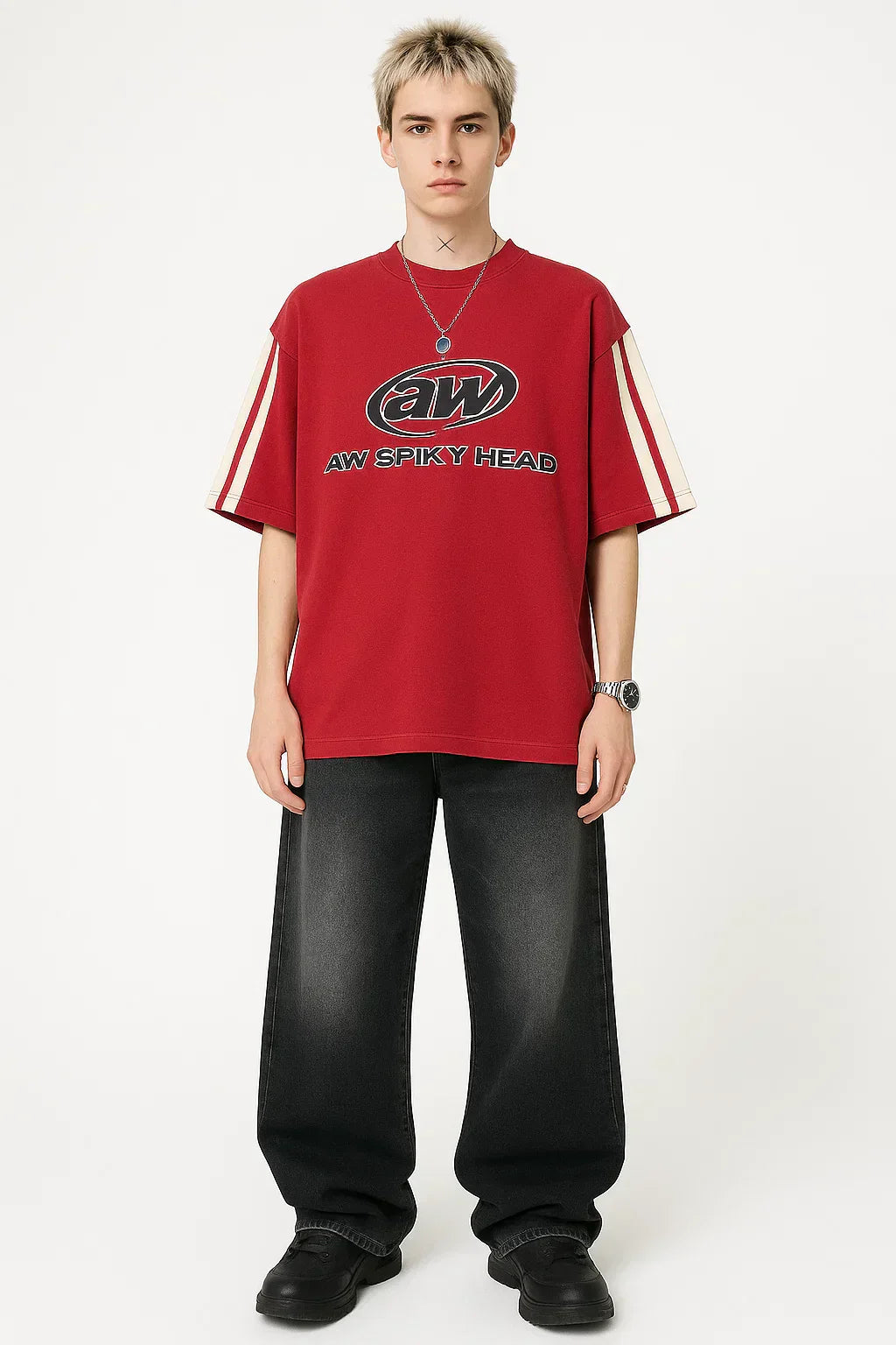 T-SHIRT WITH WHITE STRIPES FOR OVERSIZE OUTFIT