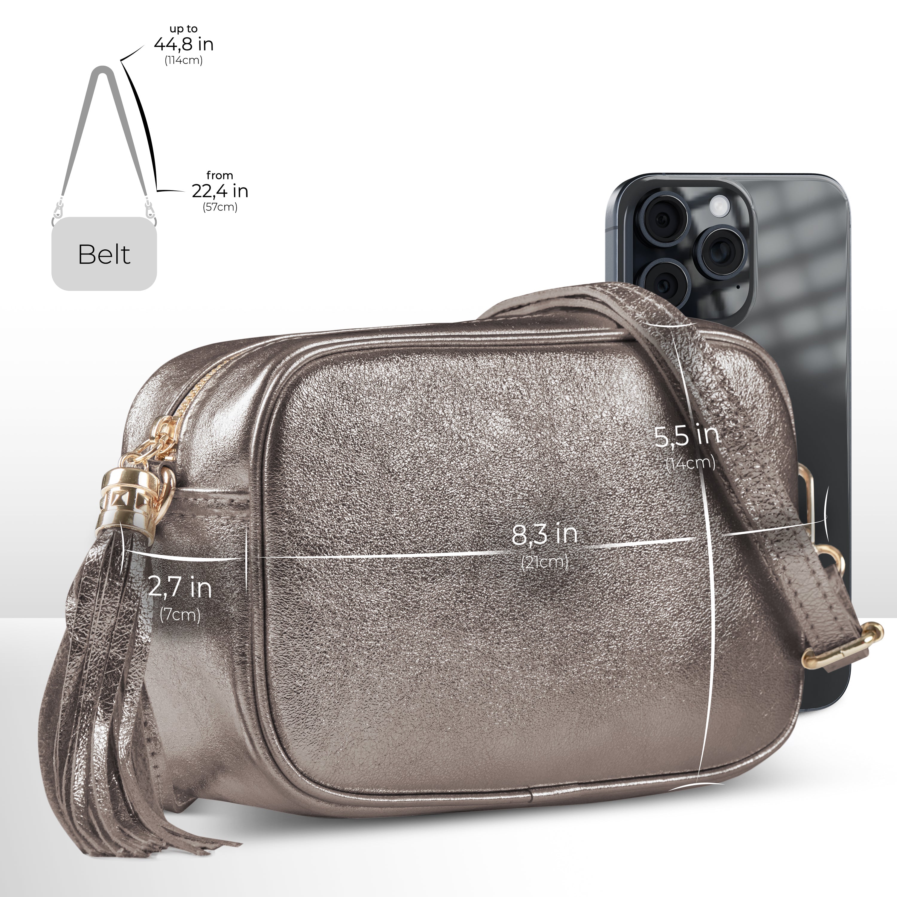 Italian Genuine Metallic Suede Crossbody Bag | Gubbio