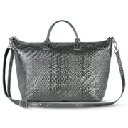 Italian Genuine Basketweave-Embossed Metallic Suede Top-Handle Bag | Treviso