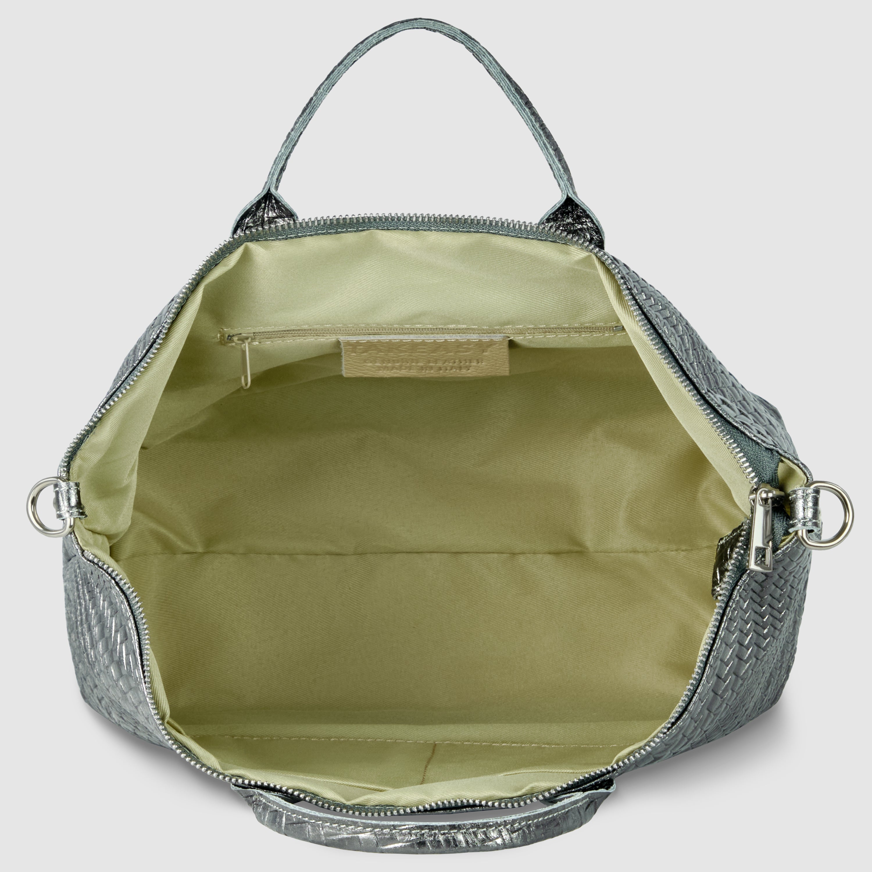 Italian Genuine Basketweave-Embossed Metallic Suede Top-Handle Bag | Treviso