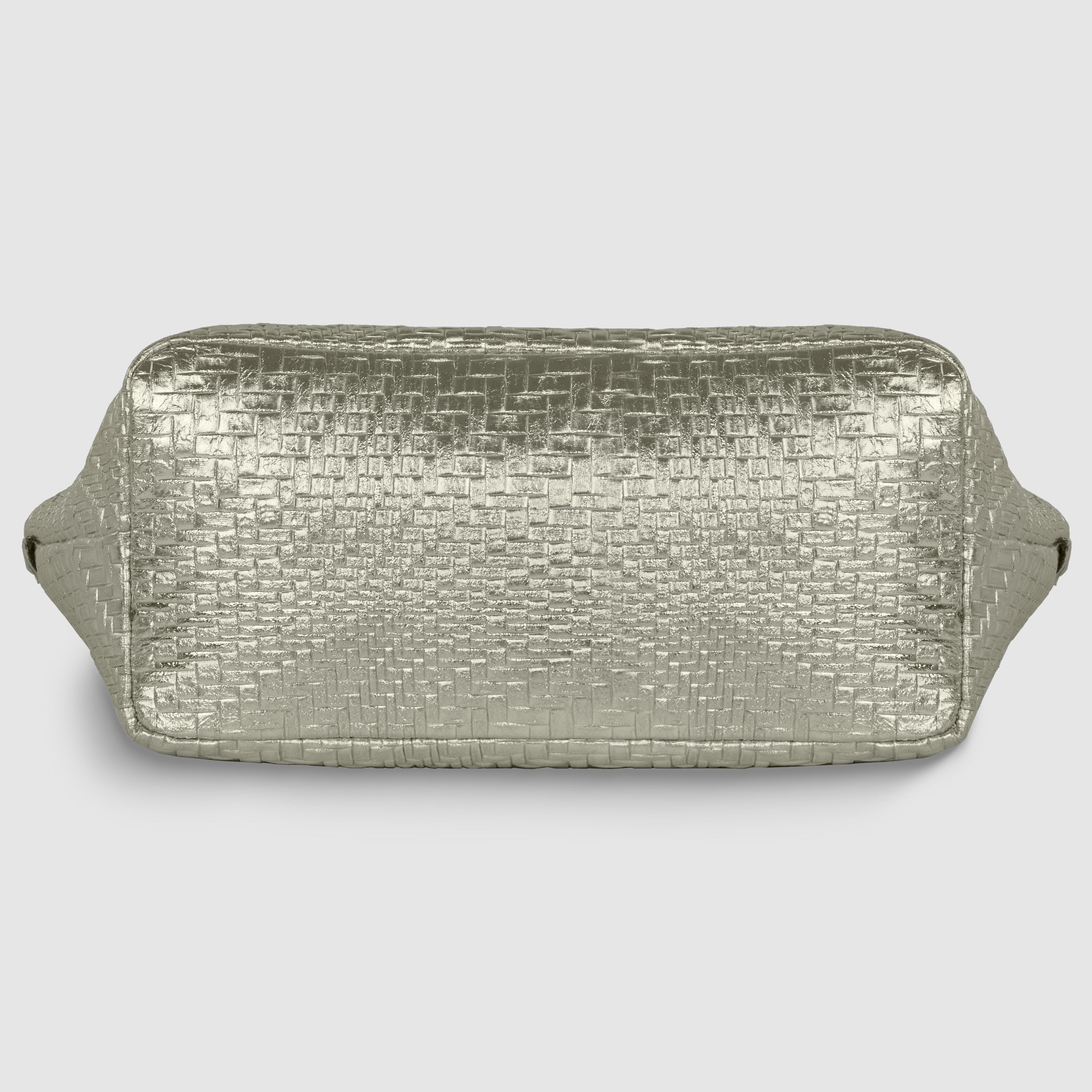 Italian Genuine Basketweave-Embossed Metallic Suede Top-Handle Bag | Treviso