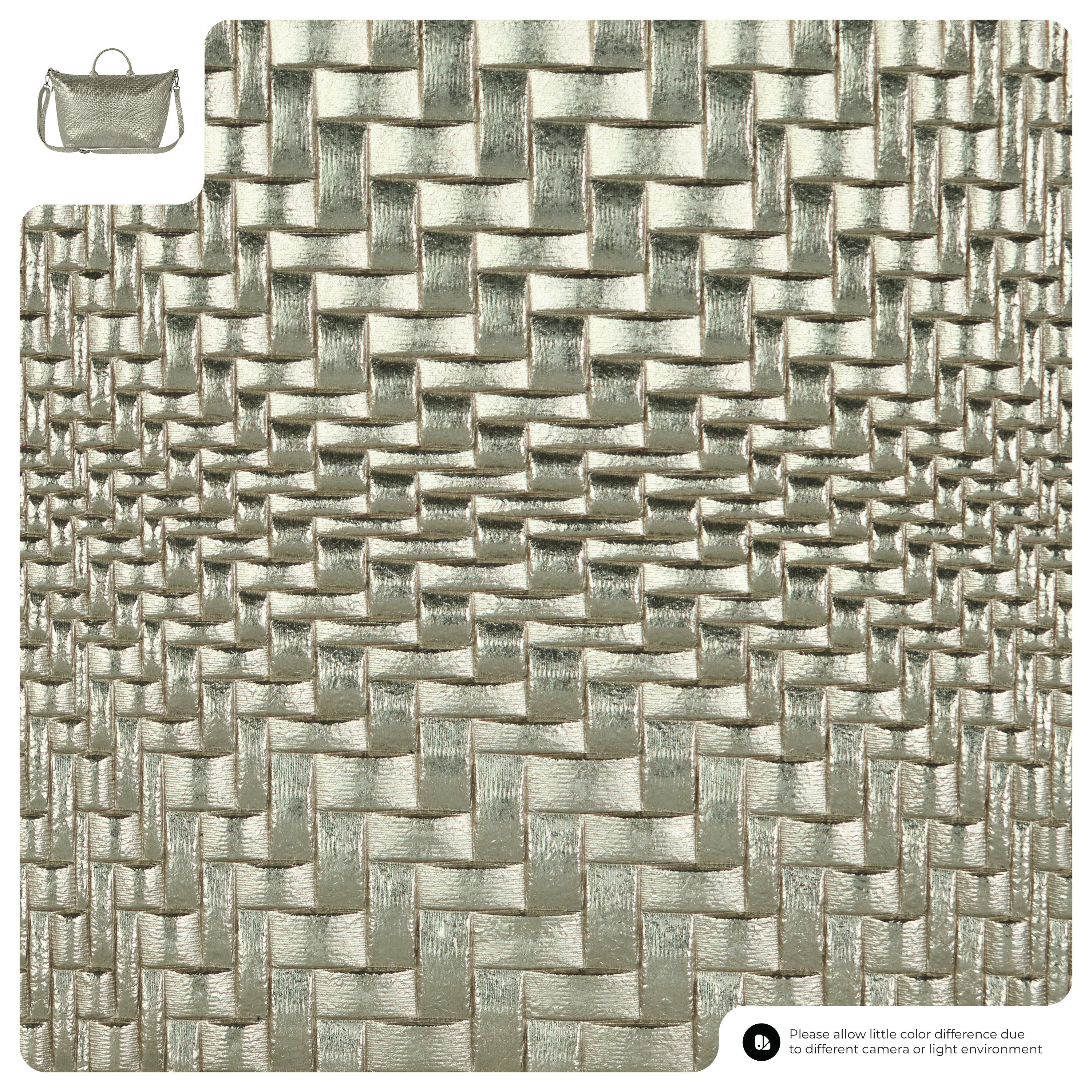 Italian Genuine Basketweave-Embossed Metallic Suede Top-Handle Bag | Treviso