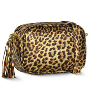 Italian Genuine Leopard-Print Metallic Suede Crossbody Bag | Potenza