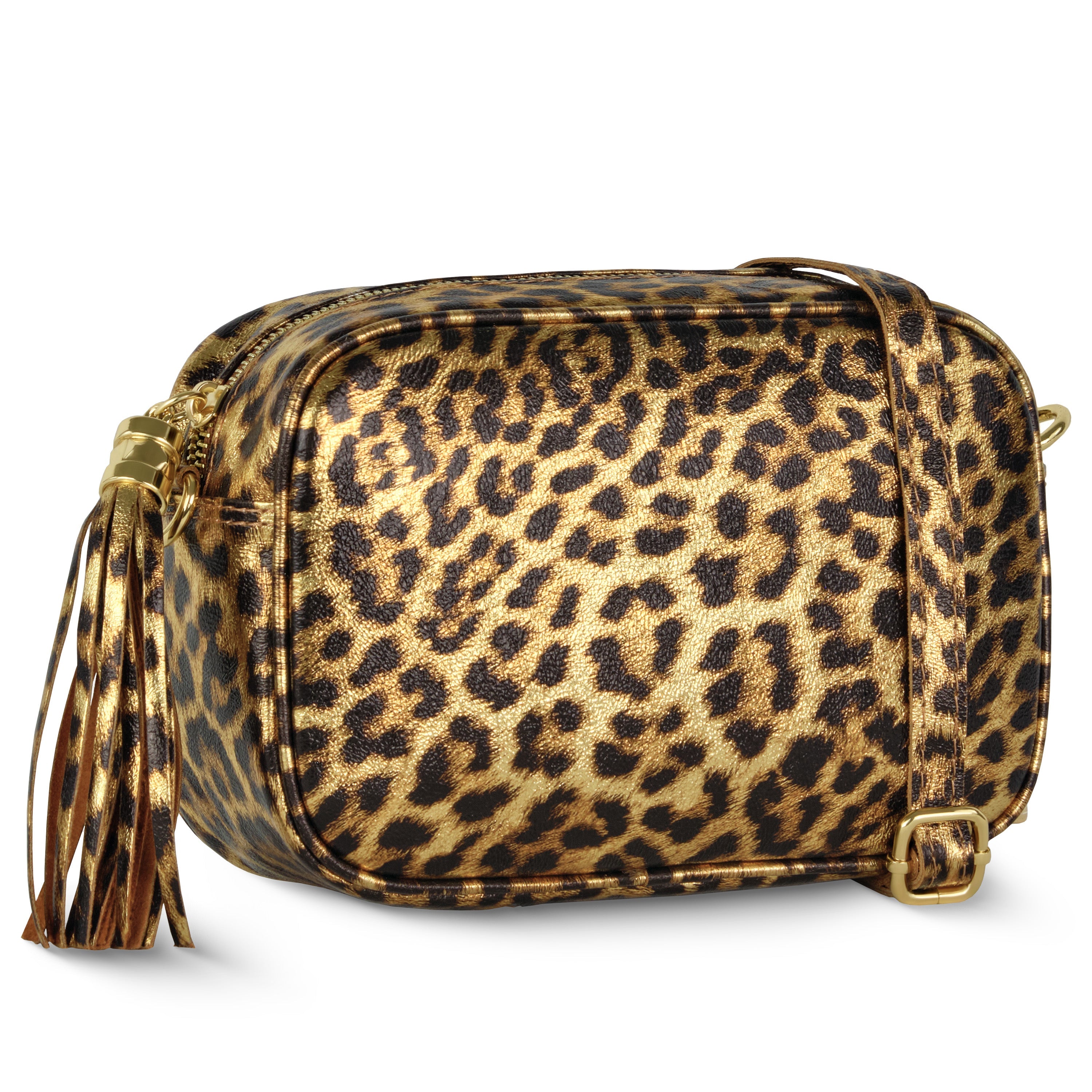 Italian Genuine Leopard-Print Metallic Suede Crossbody Bag | Potenza