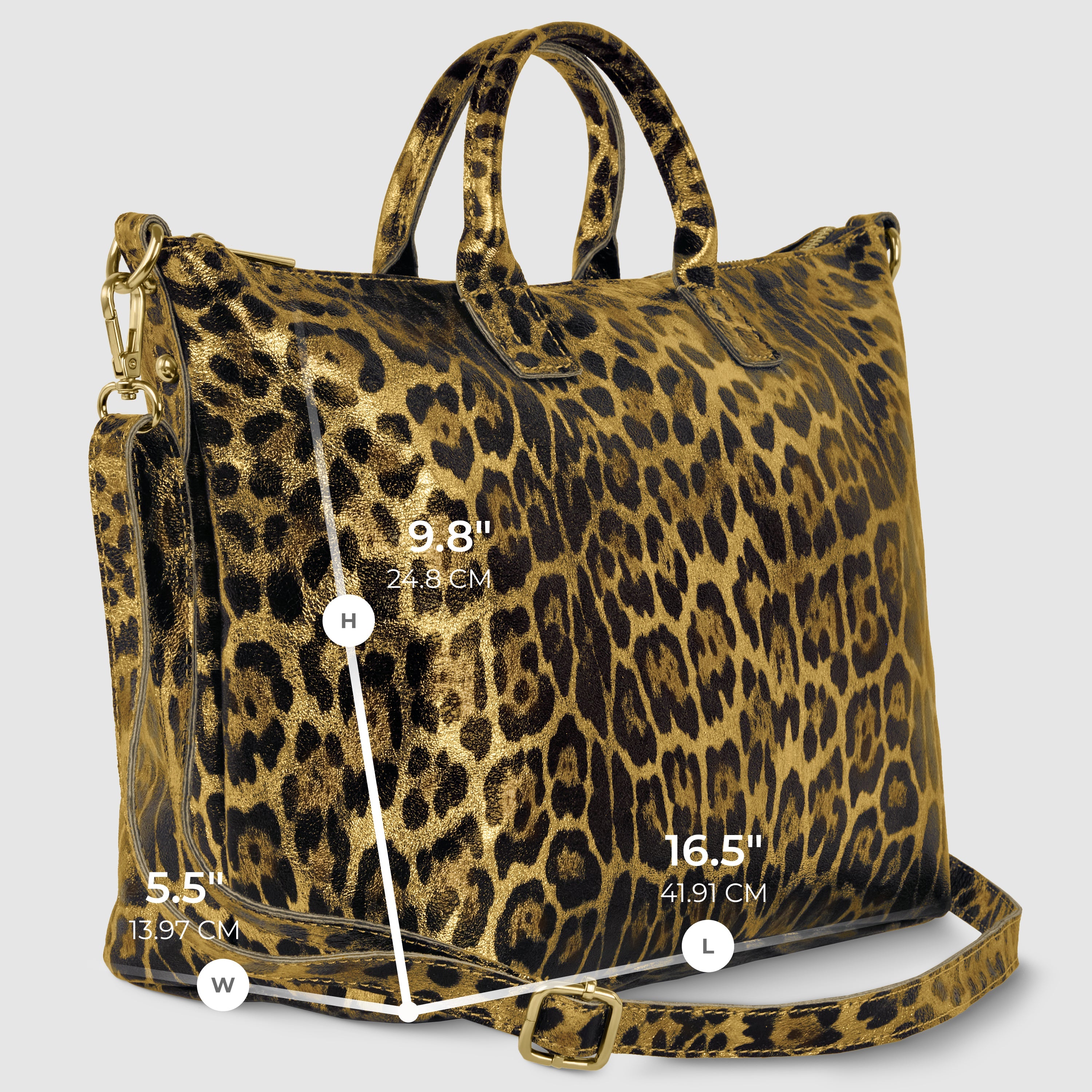 Italian Genuine Leopard-Print Metallic Suede Top-Handle Bag | Rimini