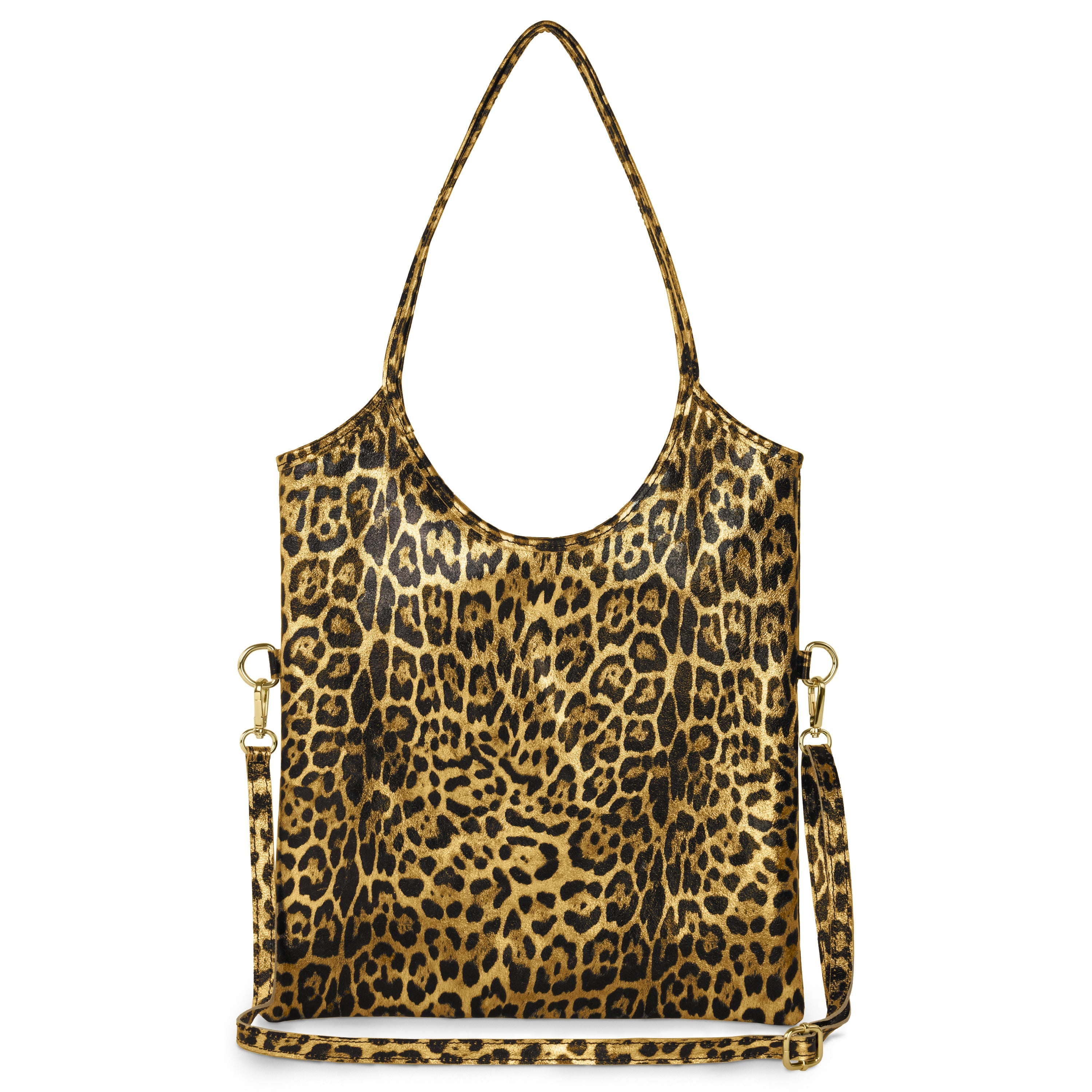 Italian Genuine Leopard-Print Metallic Suede Tote Bag | Catania