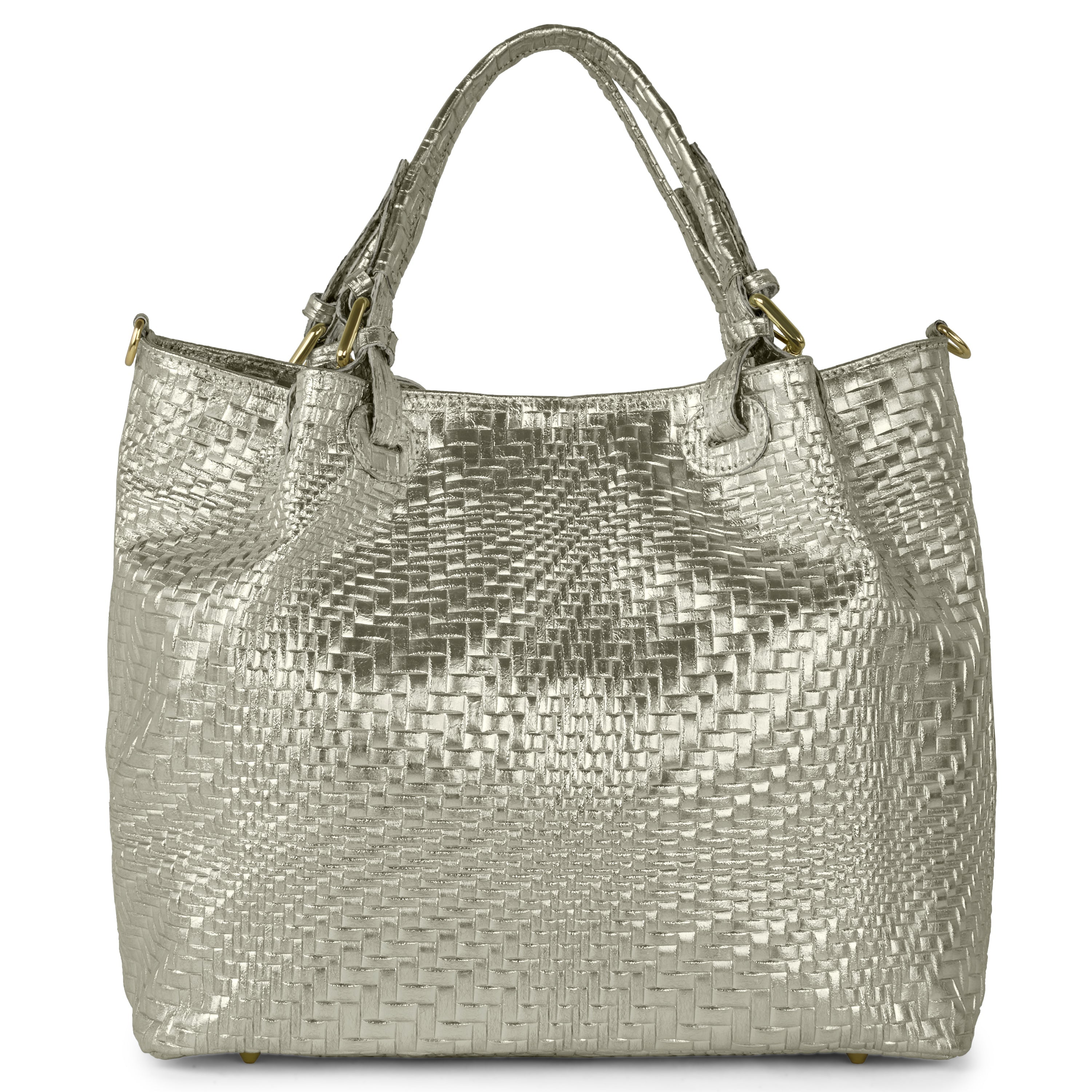 Italian Genuine Basketweave-Embossed Metallic Suede Top-Handle Bag | Imperia