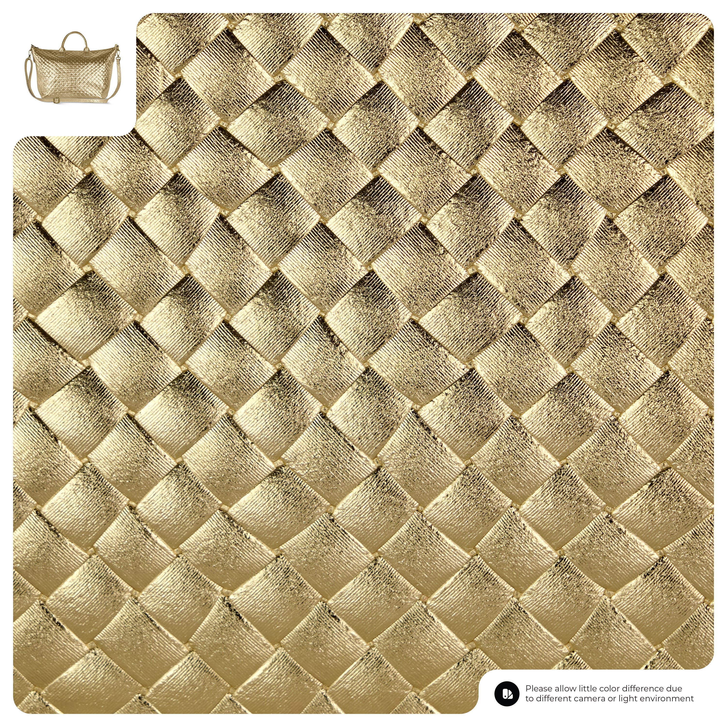 Italian Genuine Woven-Embossed Metallic Suede Top-Handle Bag | Urbino