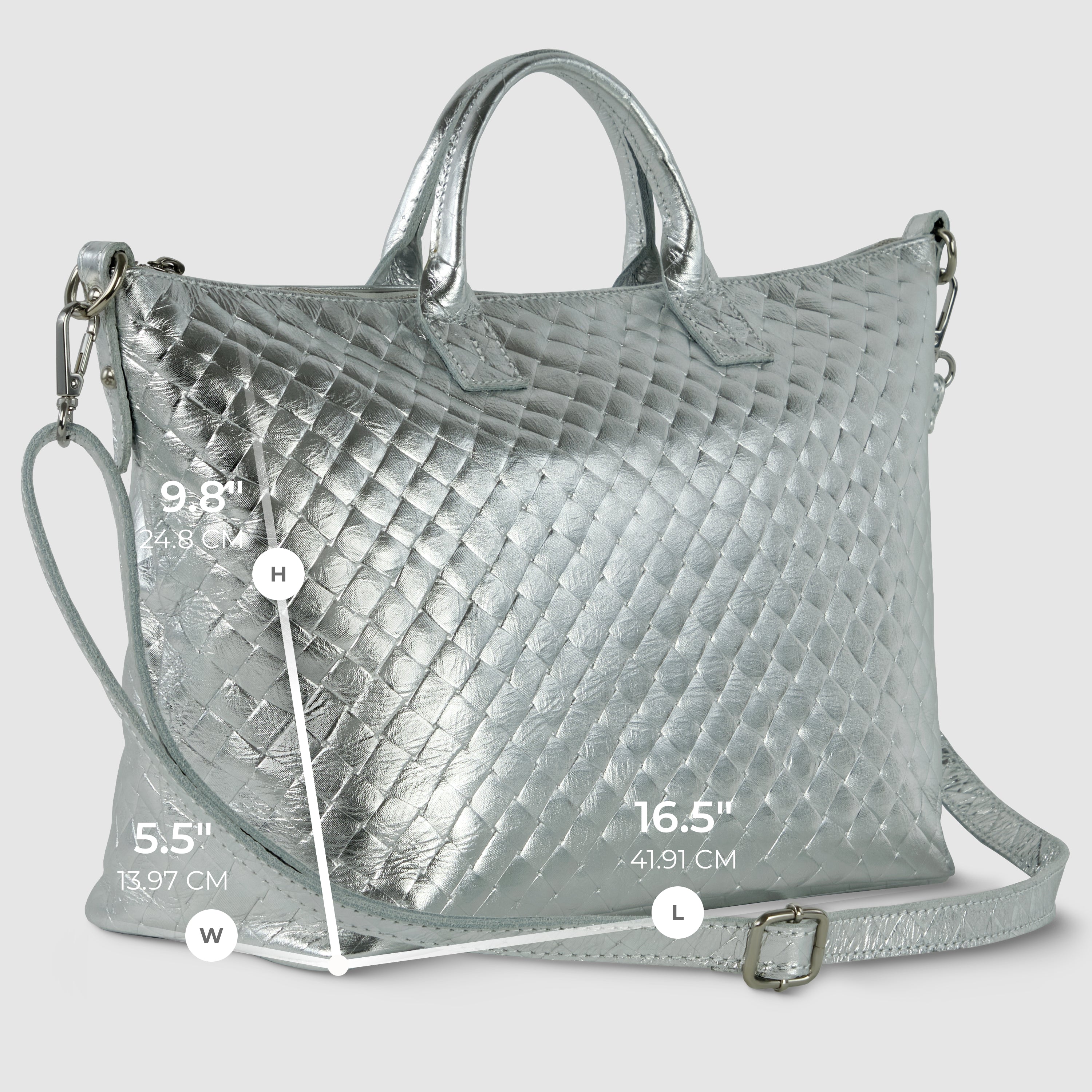 Italian Genuine Woven-Embossed Metallic Suede Top-Handle Bag | Urbino