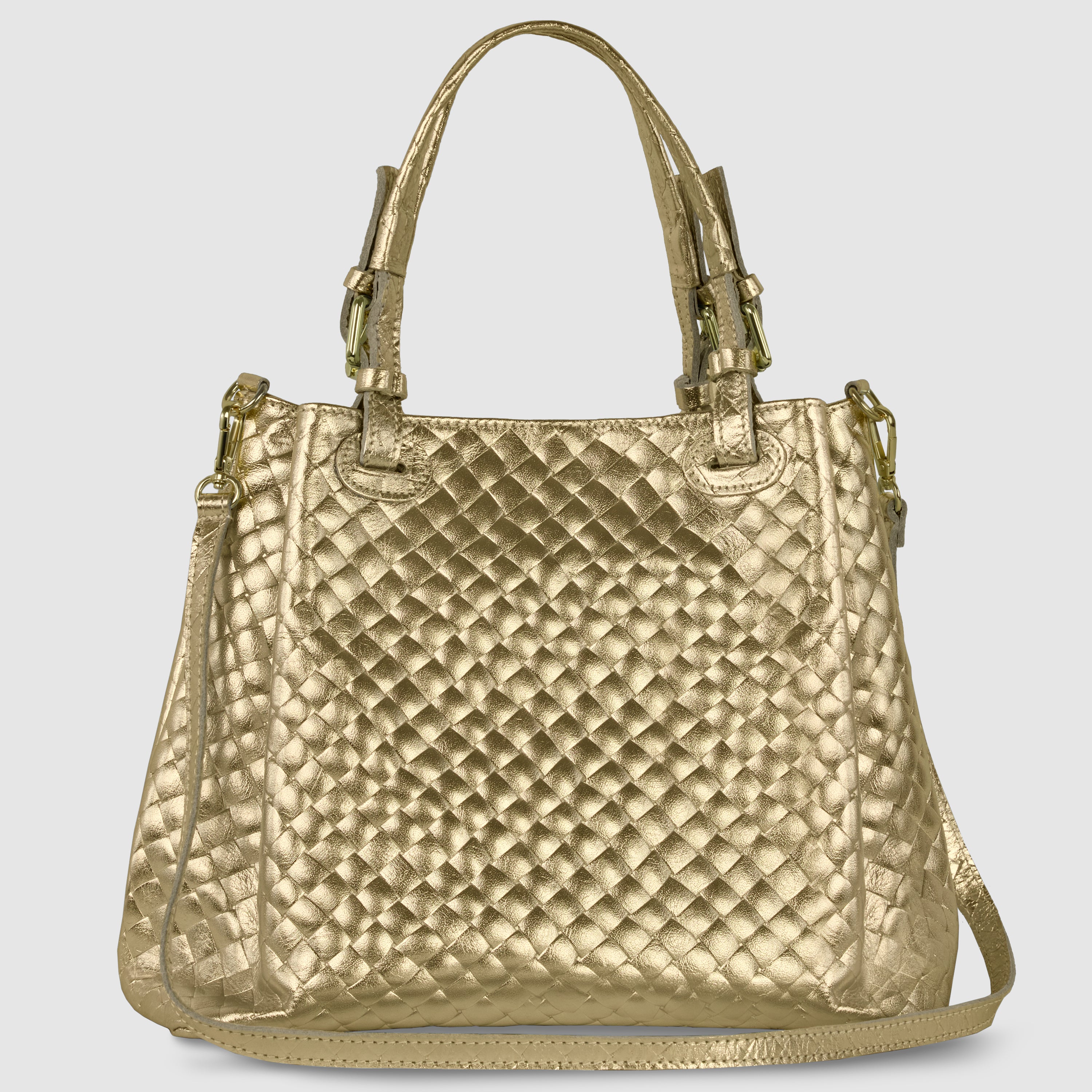 Italian Genuine Woven-Embossed Metallic Suede Top-Handle Bag | Savona