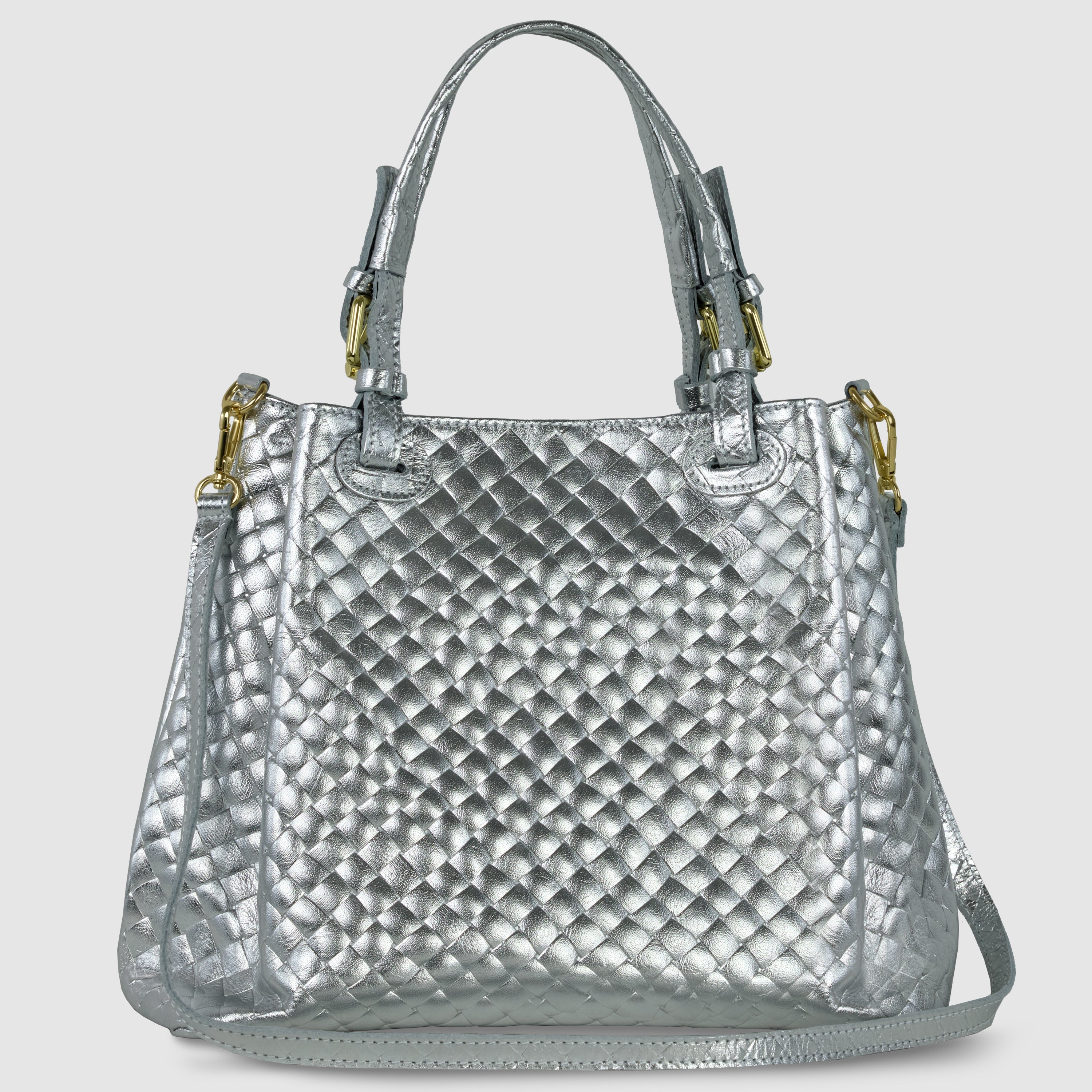 Italian Genuine Woven-Embossed Metallic Suede Top-Handle Bag | Savona