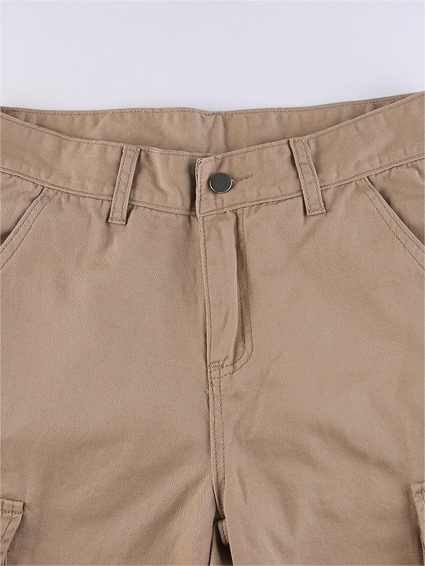 TAN CARGO PANTS WITH PATCH DETAILS AND LOW WAIST DESIGN