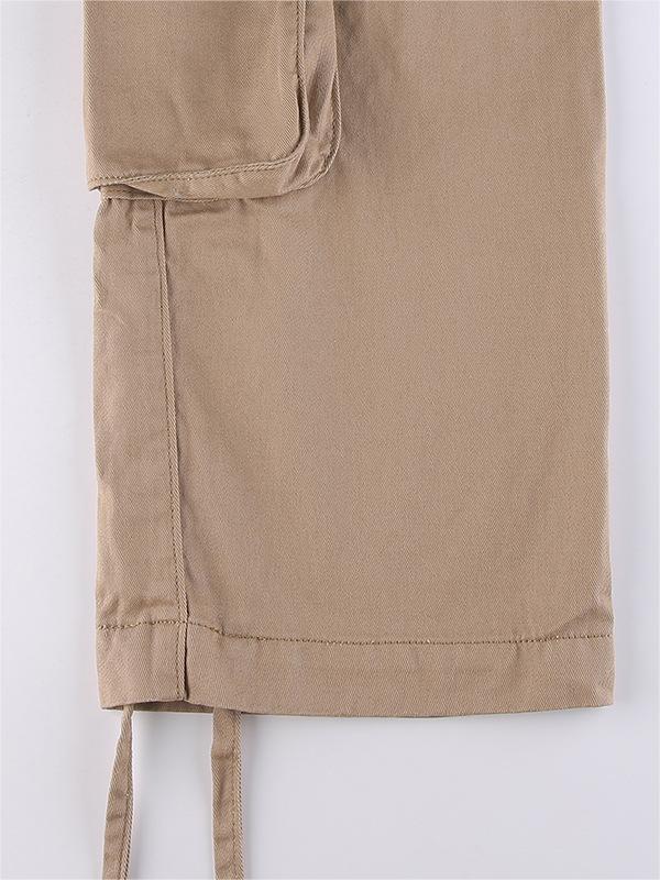 TAN CARGO PANTS WITH PATCH DETAILS AND LOW WAIST DESIGN
