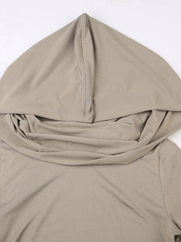 TAN HOODED LONG SLEEVE TOP WITH CROP STYLE
