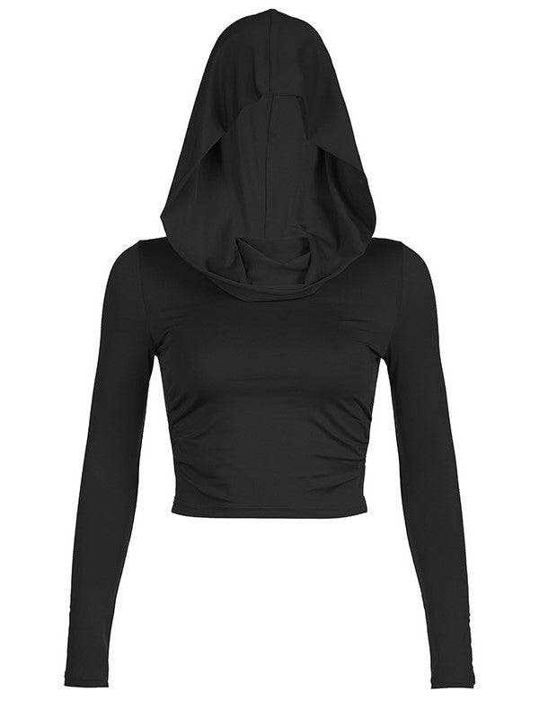 TAN HOODED LONG SLEEVE TOP WITH CROP STYLE