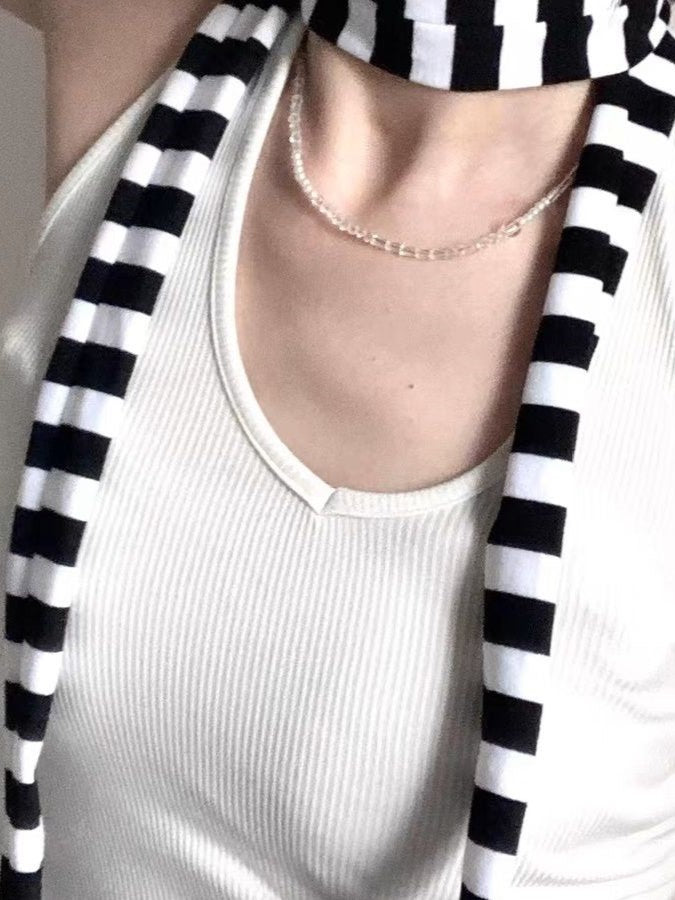 TANK TOP AND SCARF SET WITH Y2K CONTRAST COLOR STRIPED DESIGN