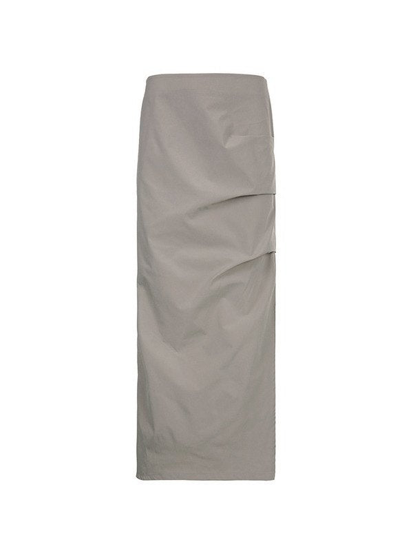 TAUPE MAXI SKIRT WITH SIDE SLIT DETAILS FOR A FLATTERING Y2K LOOK