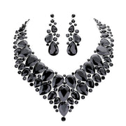 Teardrop Cluster Rhinestone Collar Necklace Earrings Set