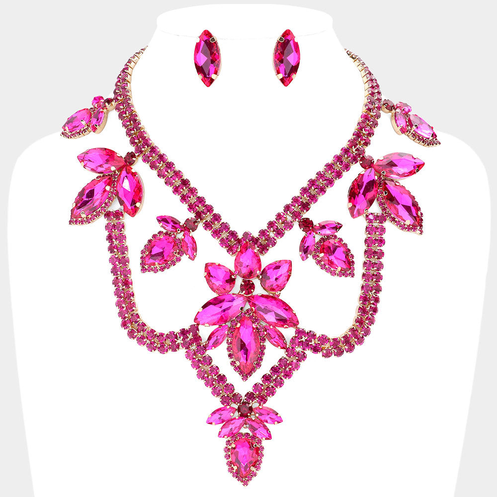 Teardrop Marquise Stone Accented Draped Evening Necklace