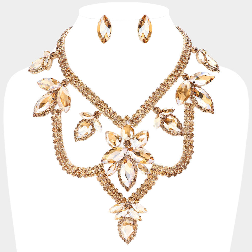 Teardrop Marquise Stone Accented Draped Evening Necklace