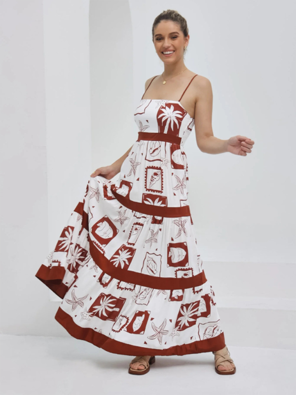 Temperamental and casual one-shoulder neck lace stitching suspender dress - Dark red / S