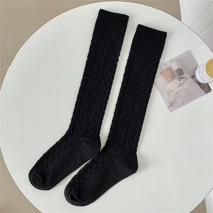 TEXTURED KNEE HIGH SOCKS FREE SIZE GRANDMA AESTHETIC KNEE
