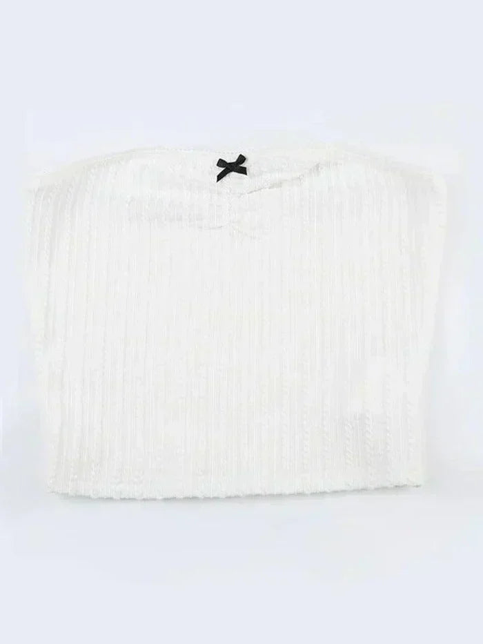 TEXTURED TUBE TOP WITH BOW - Y2K TEXTURED BOW DESIGN