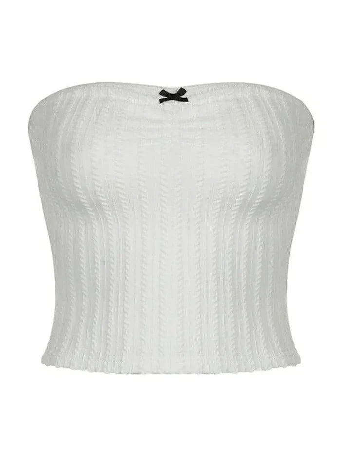 TEXTURED TUBE TOP WITH BOW - Y2K TEXTURED BOW DESIGN