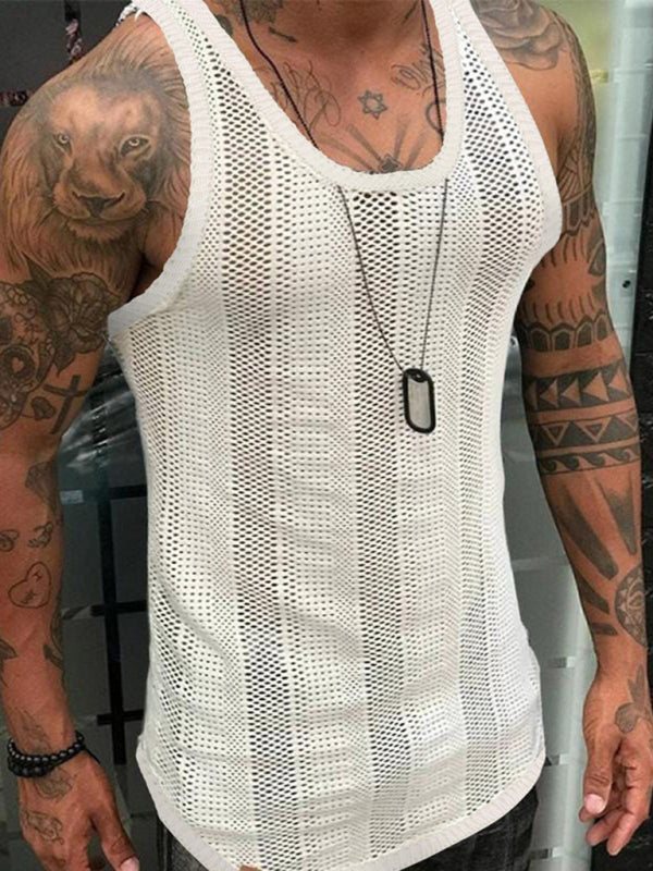 Thin Sleeveless Men’s Vest White Mesh Hollow Sports Top