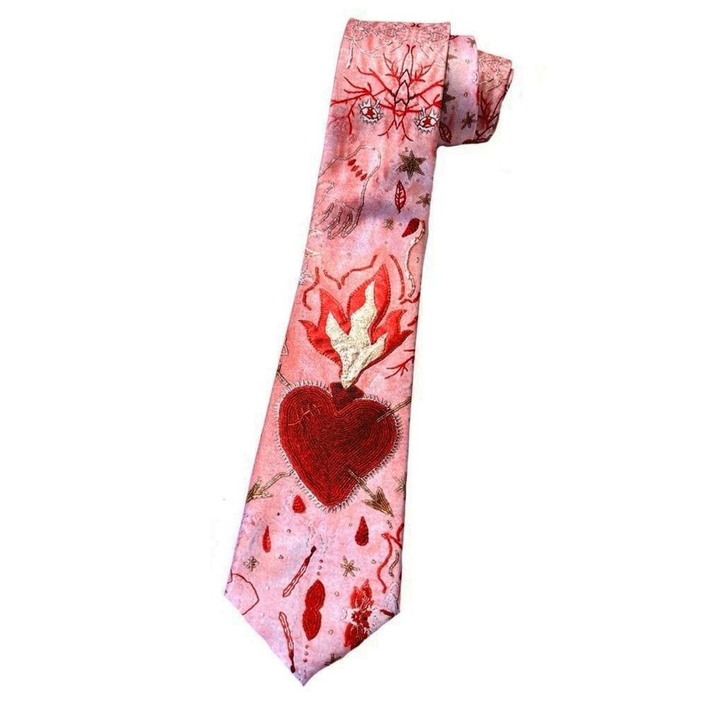 TIE FLAMING HEART SOFT PINK ABSTRACT SPLATTER