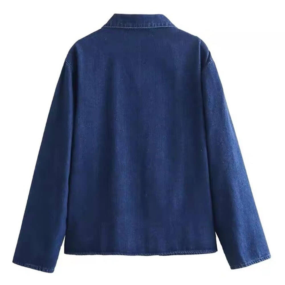 TIE-FRONT DENIM JACKET WITH LONG SLEEVE ROUND NECK DESIGN