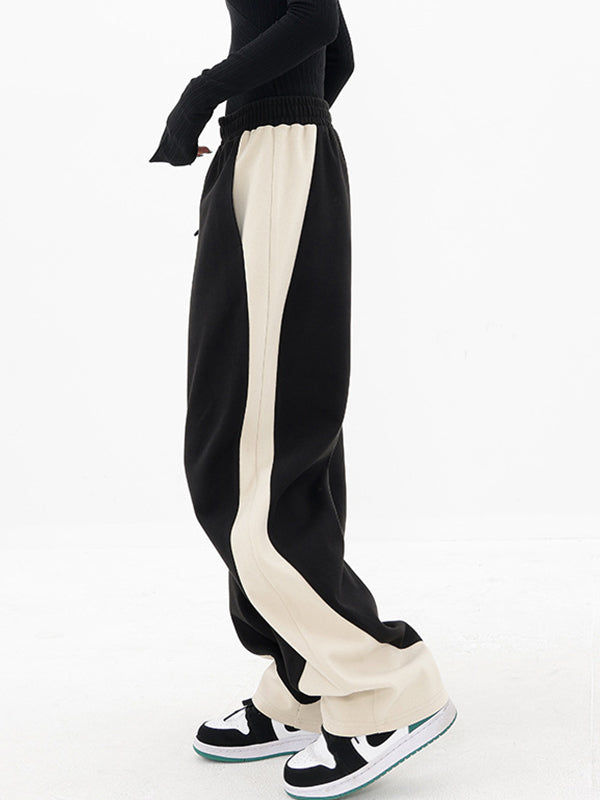 TRACK PANTS BLACK AND CREAM RETRO SPORT DECORATIVE SEAMS