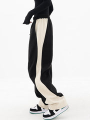 TRACK PANTS BLACK AND CREAM RETRO SPORT DECORATIVE SEAMS