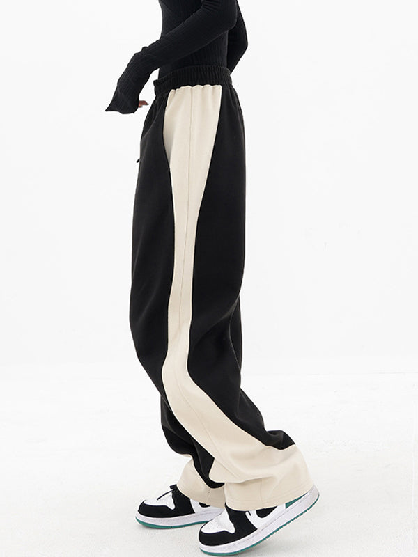 TRACK PANTS BLACK AND CREAM RETRO SPORT DECORATIVE SEAMS