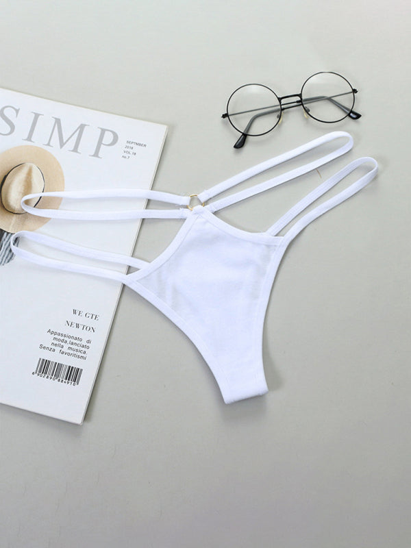 Transparent sexy bikini thin strap hollow triangle low waist ladies panties - White / M