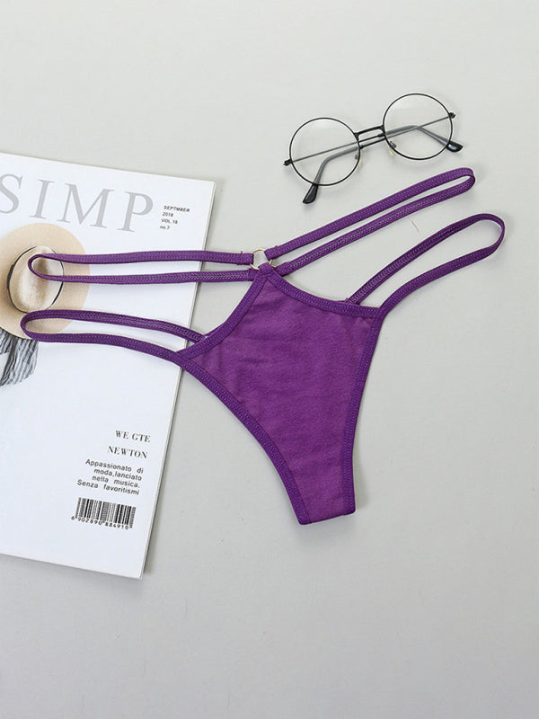 Transparent sexy bikini thin strap hollow triangle low waist ladies panties - Purple / M