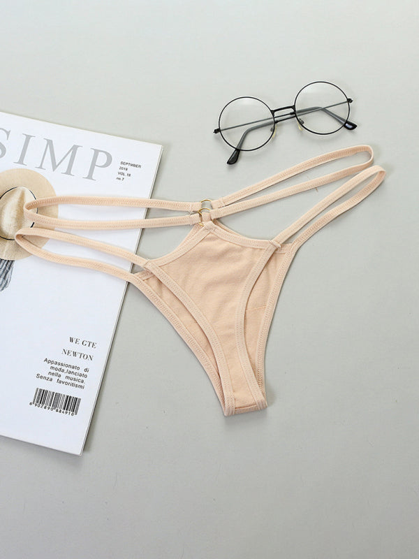 Transparent sexy bikini thin strap hollow triangle low waist ladies panties - Cracker khaki / M